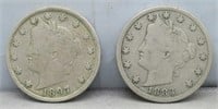 1883 and 1897 V Nickels.
