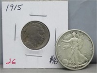 1935 Half Dollar. 1915 Nickel.