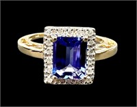 Tanzanite and Diamond Estate Ring 14K Gold