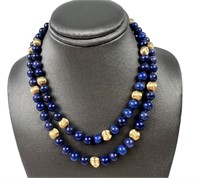 14K Gold and Lapis Beaded Necklace