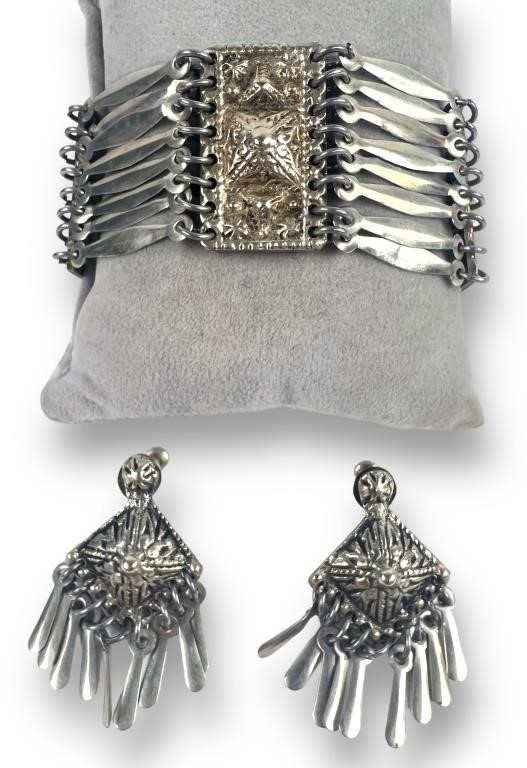 Vintage Mexican Sterling Bracelet & Earrings