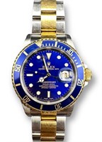 Mens Rolex 'Bluesy' Submariner 18K Gold & Steel