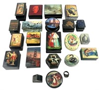 (21) Small Russian Lacquer Boxes & (1) Ring