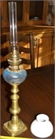 Antique Painted Ribbed Glass Peg Oil Lamp 20.5"
