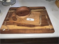 (2) Wood Cutting Boards & Small Wood Bowl