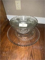 Punch Bowl, Cake Plate, & Large Glass Platter