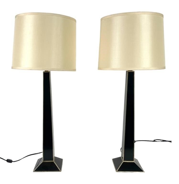 2 Black Lacquer Obelisk Table Lamps By Robert Kuo