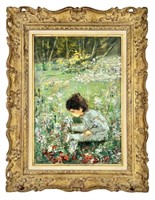 Bertoldo Taubert "Eutant Au Jardin" Oil on Canvas