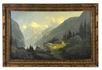 19th Century Oil on Canvas 'Mountain Scene'