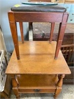 end table, sewing stand, doll bed, box