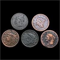 (5) Large Cents ((2) 1838, 1839, 1842, 1854) HIGH