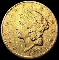 1874-S $20 Gold Double Eagle LIGHTLY CIRCULATED