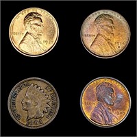 (4) Varied US Cents (1894, 1909, 1927, 1934-D) HIG