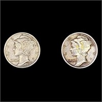(2) Mercury Silver Dimes (1916-S, 1917) HIGH GRADE