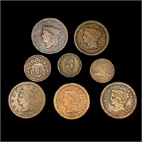 (8) Varied US Coinage (1835, 1847, (2) 1851, 1852,