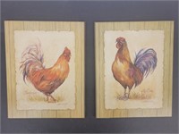 2 wood Pictures of Chicken & Rooster - 8"W x 10"T