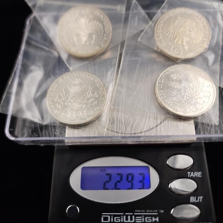 Silver 10 Deutsche Mark Silver Olympic Coin x 4