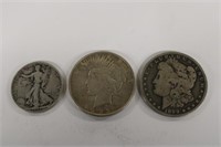 3pc Coins; 1899  - O Morgan, 1922 Peace