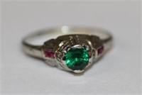 20kt Art Deco Emerald and Ruby Ring, center set