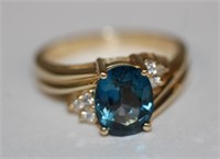 14k yellow gold Blue Topaz & Diamond Ring