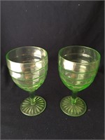 Hocking Glass Block Optic Green Wine Goblets
