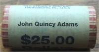 John Quincy Adams uncirculated $25 roll of $1