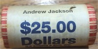 Andrew Jackson Uncirculated $25 roll of $1 coins