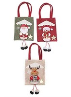 3 pack Christmas Grocery Bag Linen Patterned Non