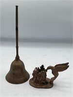 Brass bell & hummingbird candle holder