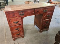 Vintage Wood Eight Drawer Dresser Desk