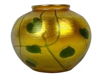 LCT Tiffany Favrile Hearts & Vines Art Glass Vase