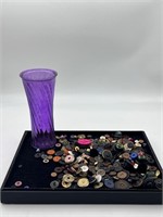 Purple flower vase & vintage buttons