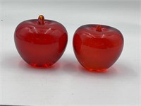 Vibrant apple art glass pair paperweights