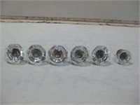 Six Vtg Glass Brass Door Knobs Shown