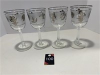 4 Vintage Libby Silver Leaf Glasses