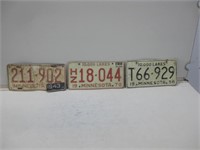 Three Vtg Metal License Plates Shown