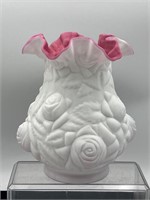 1960's Fenton Puffy Rose Cranberry Satin vase