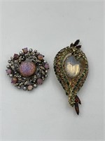 2 beautiful vintage rhinestone brooches pins
