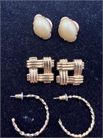 3 pairs of vintage gold tone earrings