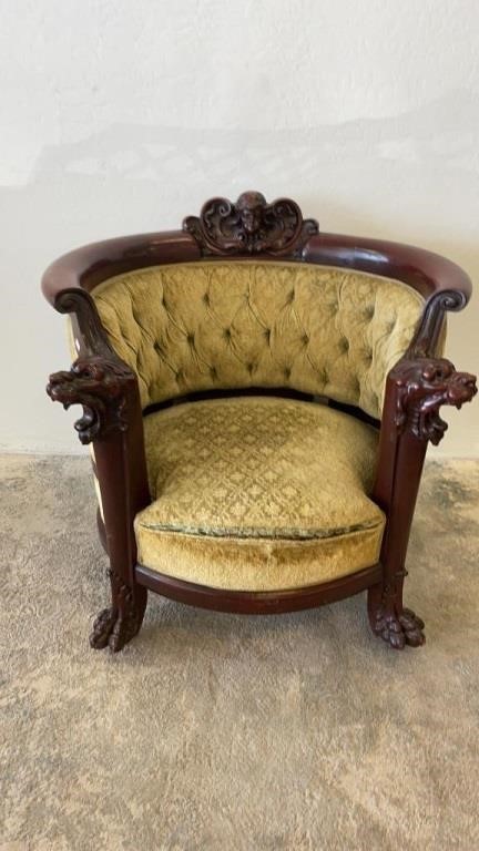Victorian Rococo Revival Lion Head Carved Chair