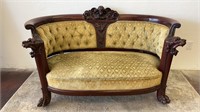 Victorian Rococo Revival Lion Head Carved Settee
