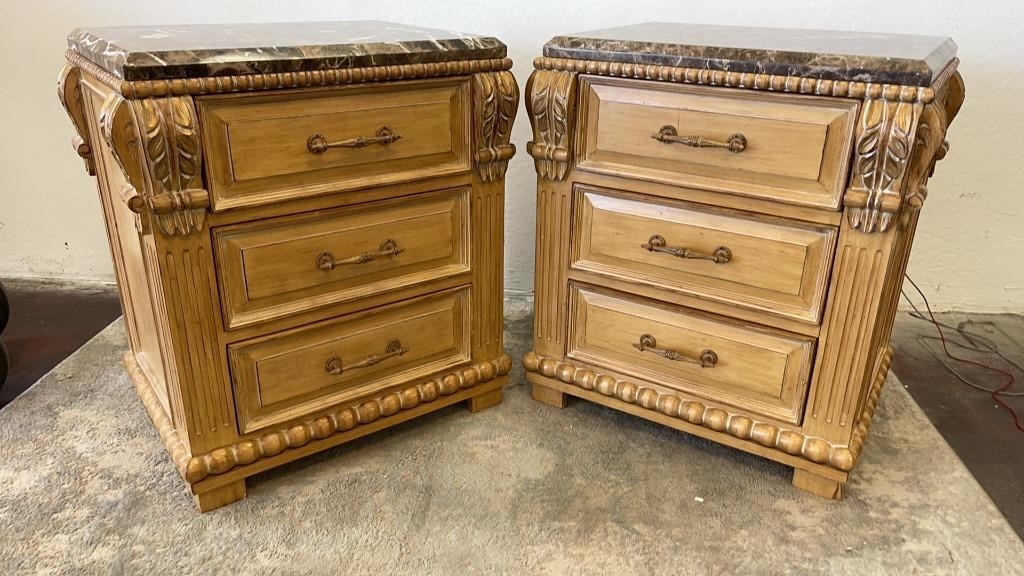 2 Marble Top Night Stands 3 Drawer