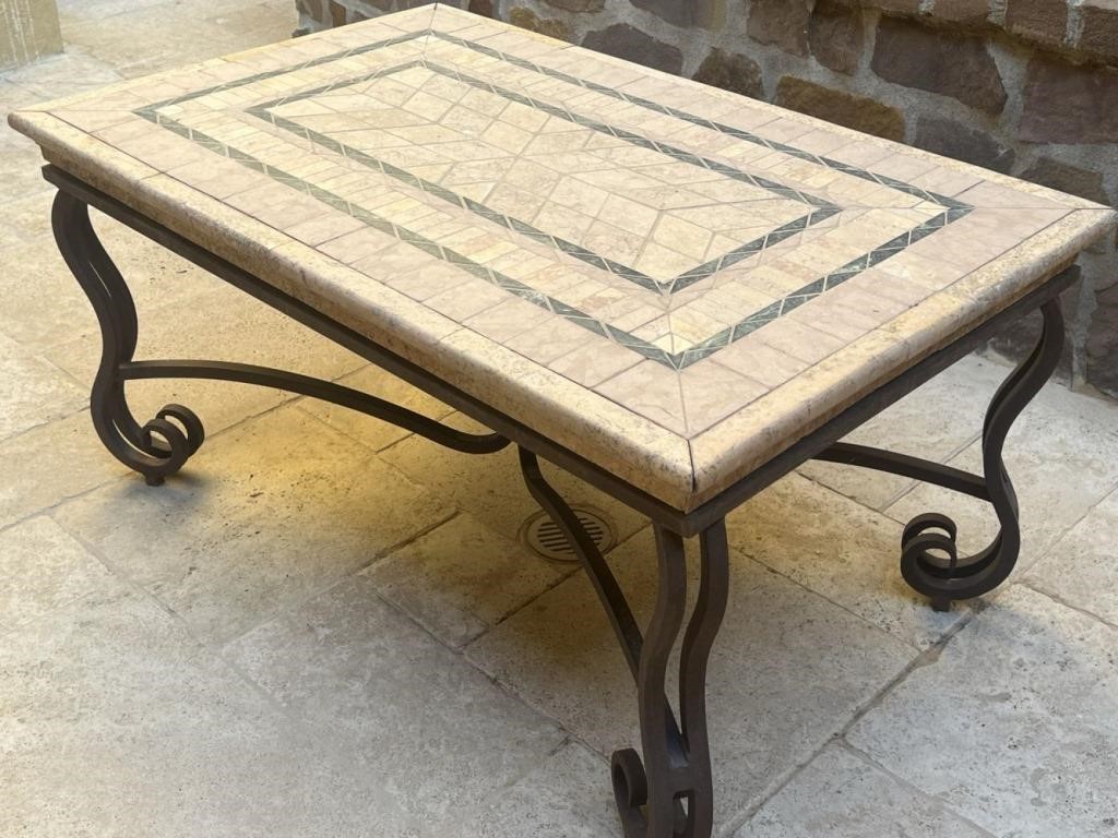 Stone /Travertine Tile Top Patio Coffee Table