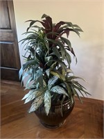 Large Glazed Planter with Faux Dracaena Plant