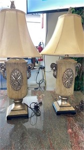 2 Elegant Faux Marble Table Lamps