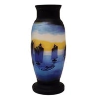 Romanian GALLE Scenic Boat Vase Art Glass