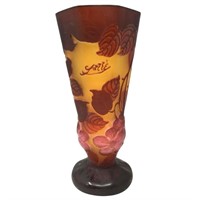 Art Nouveau Romanian GALLE Art Glass Cameo Vase