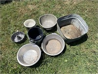 Metal Wash Pans, Strainer, Pots