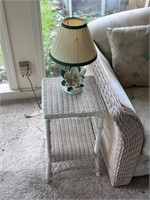 Wicker side table and lamp