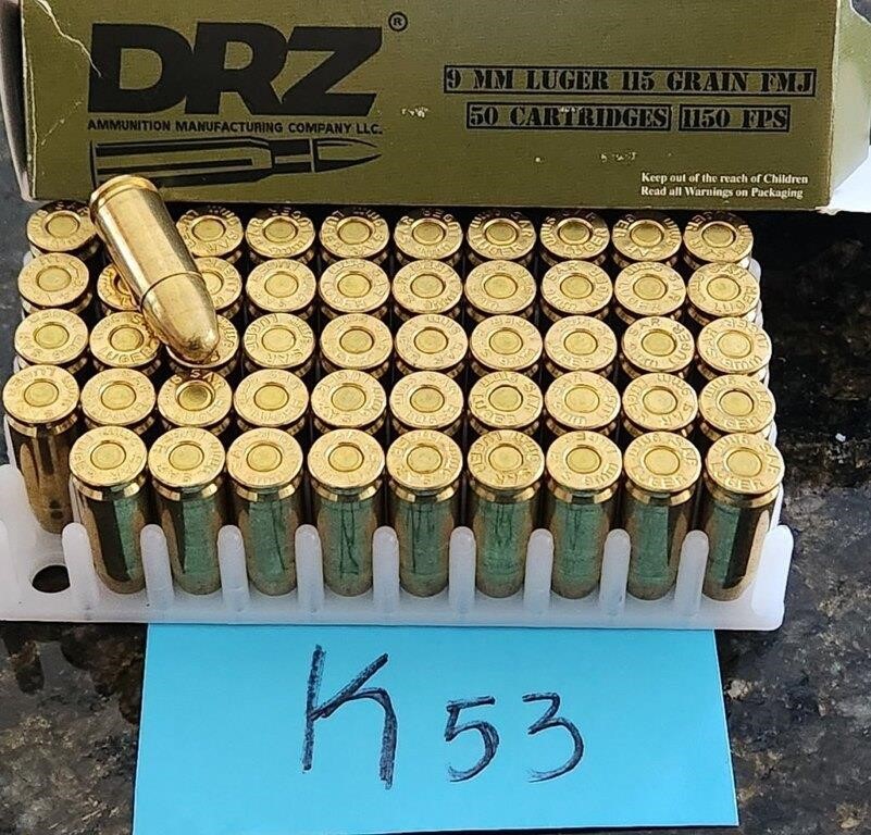 K - DRZ 9MM LUGER 115 GRAI CARTRIDGES (K53)